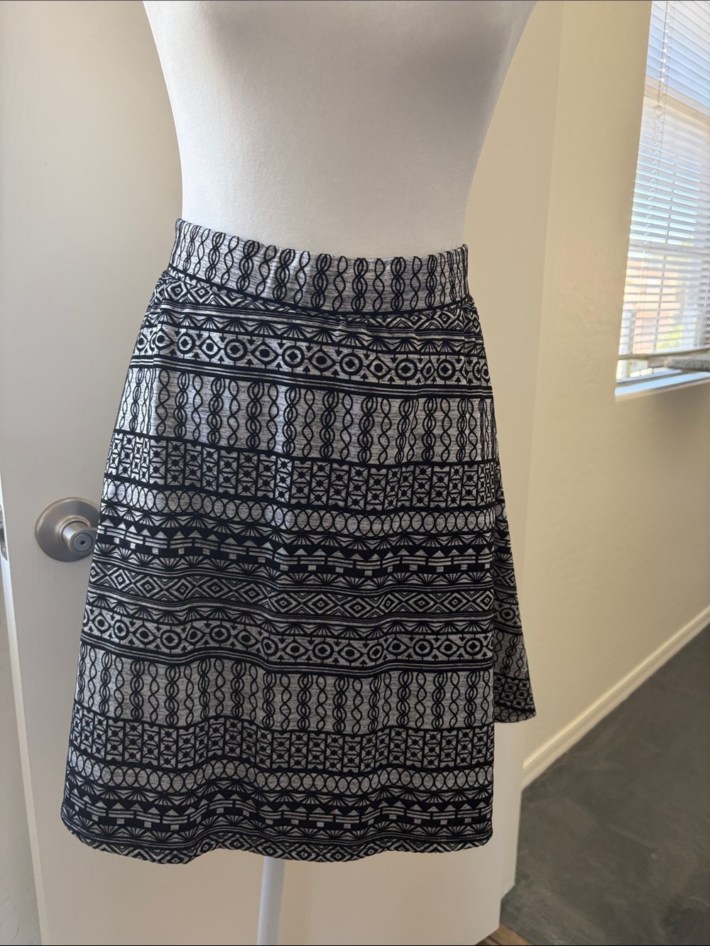 Joe B Black and White Patterned Circle Skirt